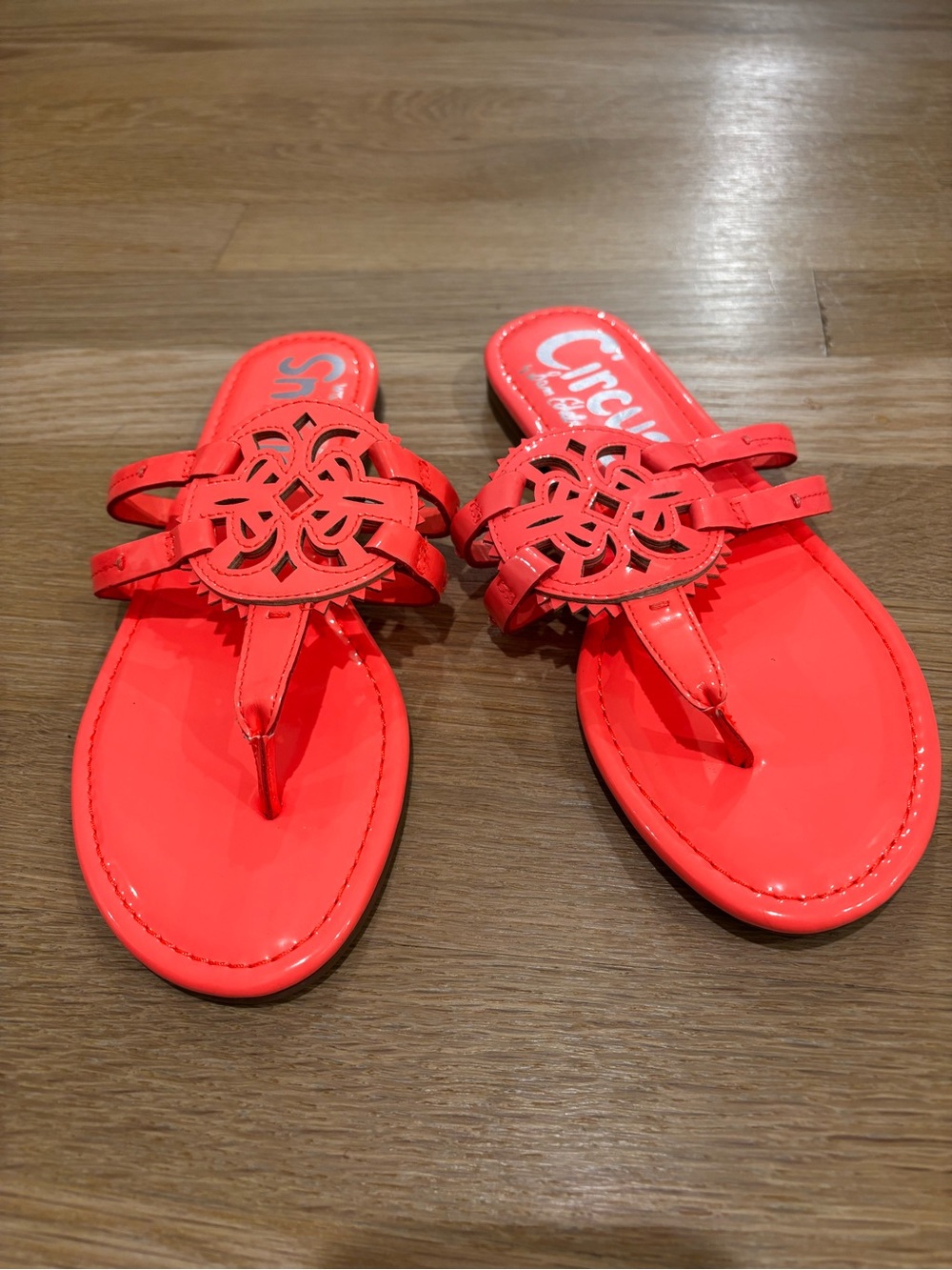 Circus by Sam Edelman Coral Red Cutout Logo Thong Sandals